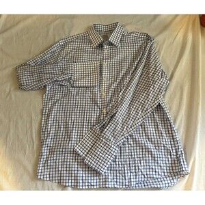 Charles Tyrwhitt Dress Shirt Mens 18/37 Blue White Grid Check Classic Fit Non-Ir